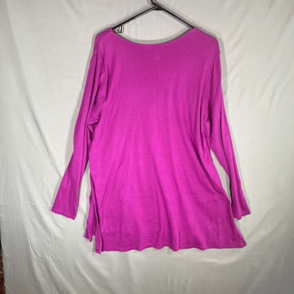 J Jill Perfect Pima Long Sleeve Crewneck Tunic Magenta Size L Side Vents Stretch - Picture 7 of 7